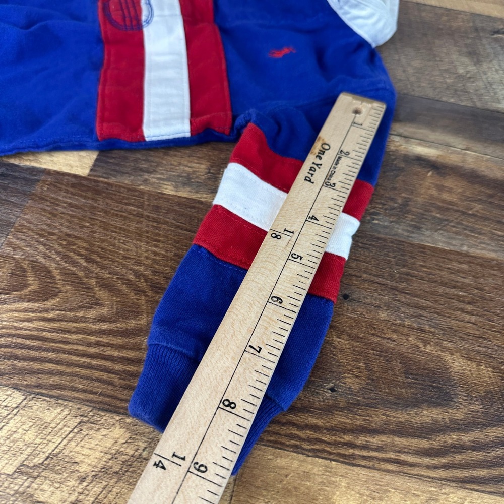 Ralph Lauren Baby Boy Blue Red White Striped Rugby Romper 6M Long Sleeve Collar - Picture 8 of 9